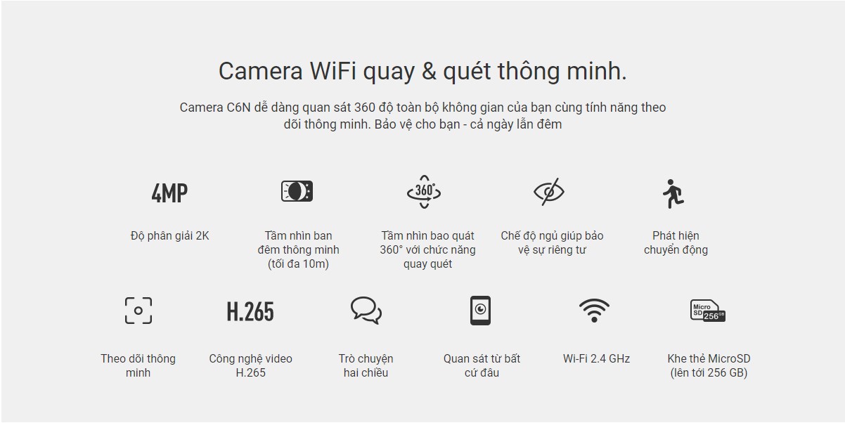 Camera IP Wifi quay quét thông minh EZVIZ C6N 4MP