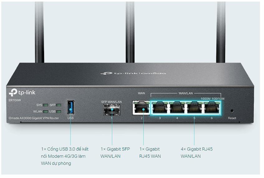 Cân bằng tải Tp-Link ER706W VPN Gigabit Omada - Chuẩn WiFi 6 AX3000 3