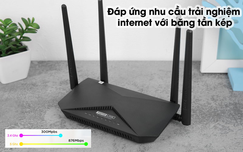 Router Wifi Chuẩn AC1200 Băng Tần Kép Totolink A3002RU V2 Đen - Cung cấp hai băng tần tốc độ cao